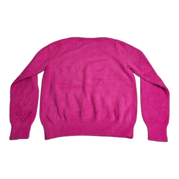NWT Nanette Lepore Sweater Fuzzy Bright Pink Faux Pearl Womens M Embellished - Picture 3 of 7